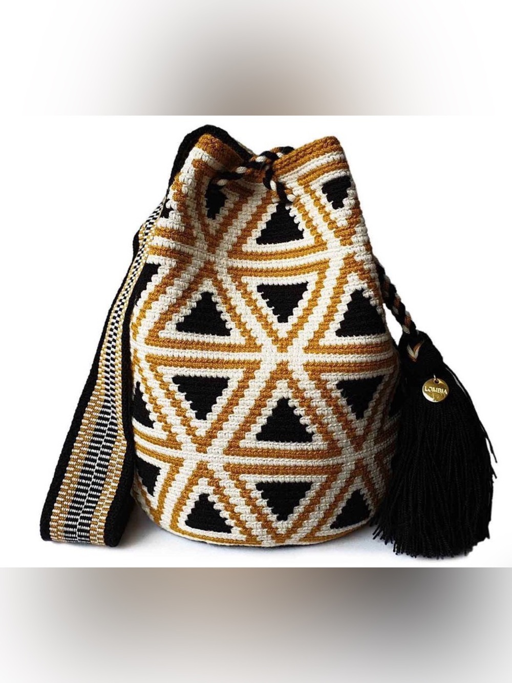 WAYUU Mochila, Crochet Crossbody, Handmade, Bucket Bag, From Colombian Craft